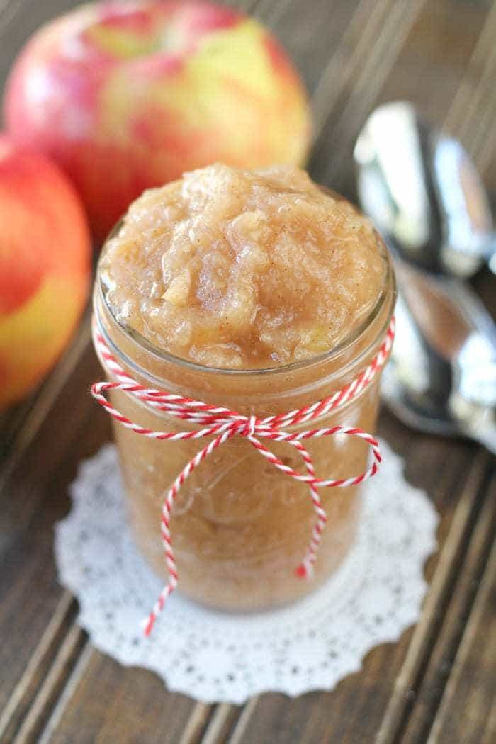 Homemade applesauce in the Crock-Pot made with no refined sugar! It's so good, you'll never buy applesauce again!