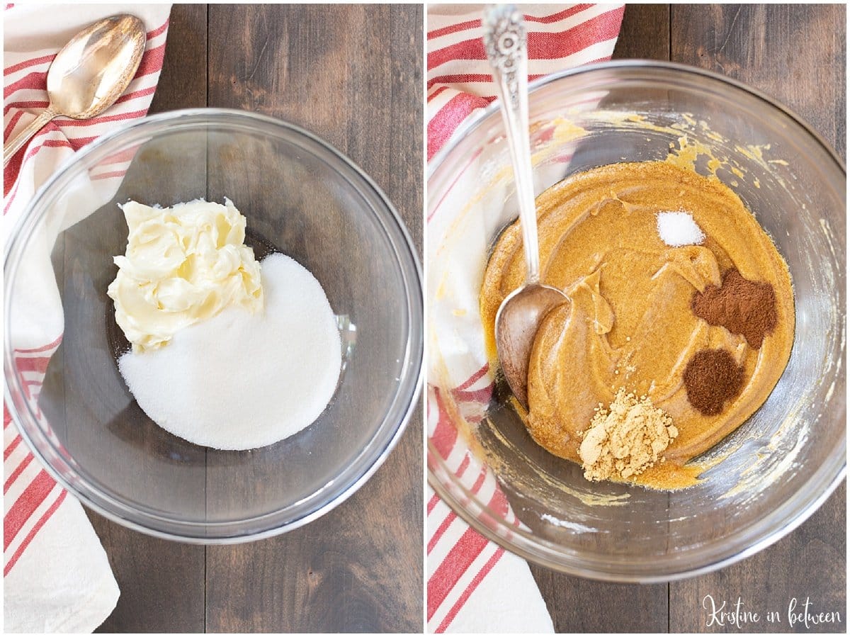 Process shots of making gingersnap cookies.