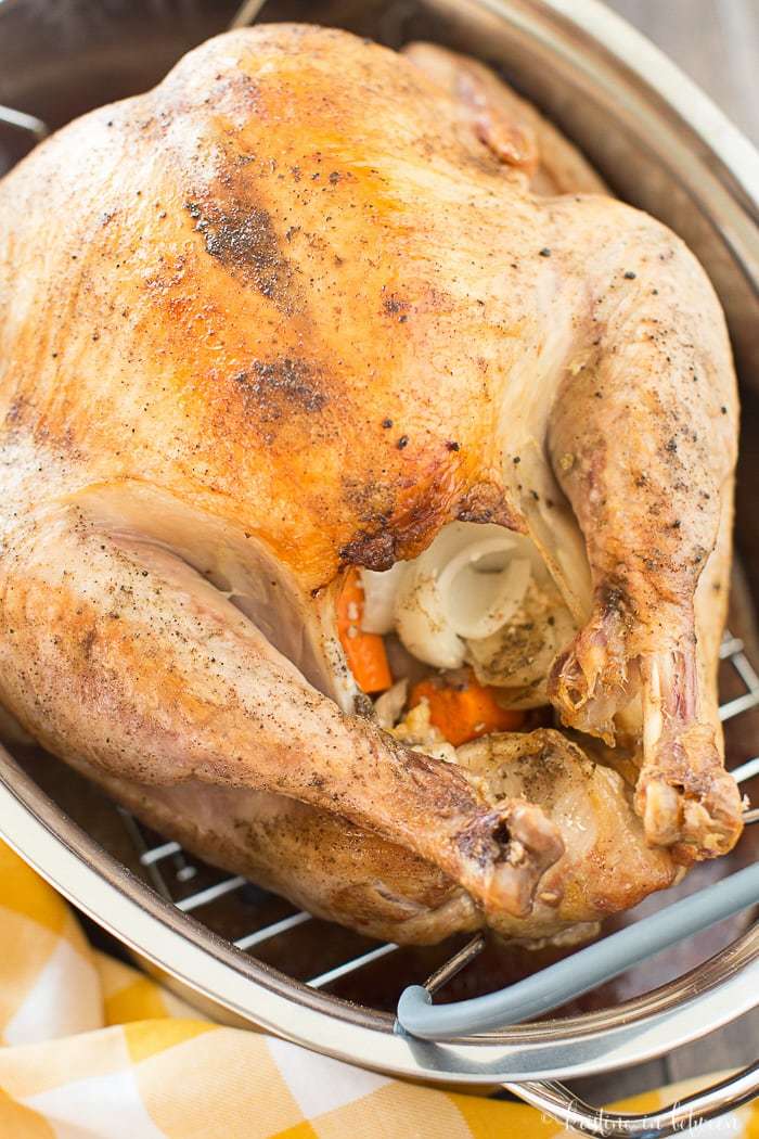 This moist and delicious simple turkey recipe can be made in any roasting pan and requires no basting!