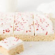 Super easy small batch sugar cookie bars with cream cheese frosting!