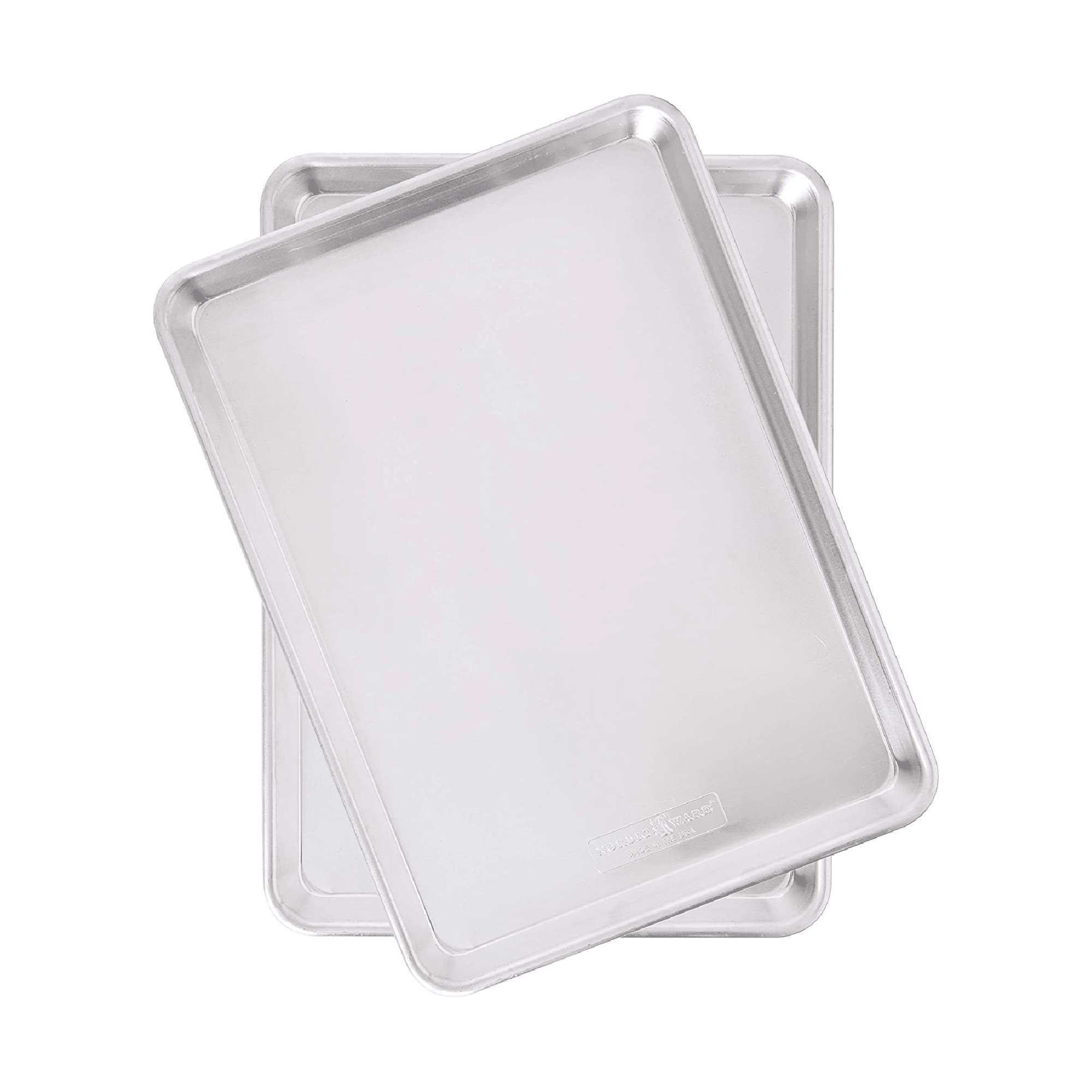 Two aluminum baking sheets.